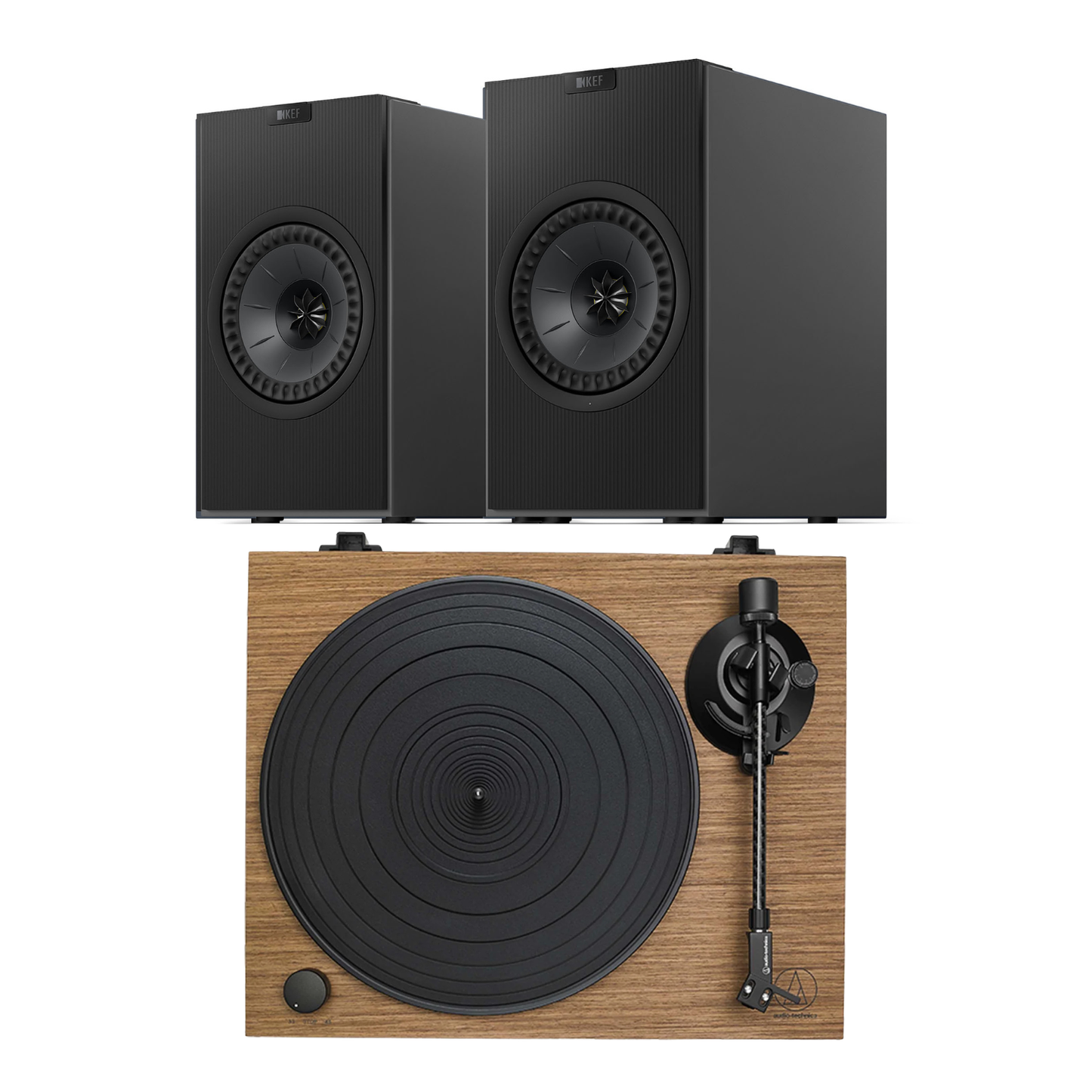 KEF Coda W AT-LPW40WN Turntable System in titanium on white background