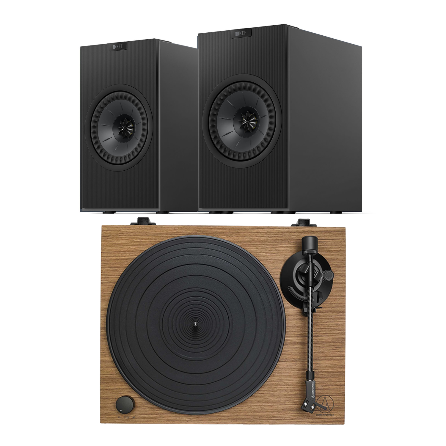 KEF Coda W AT-LPW40WN Turntable System in titanium on white background