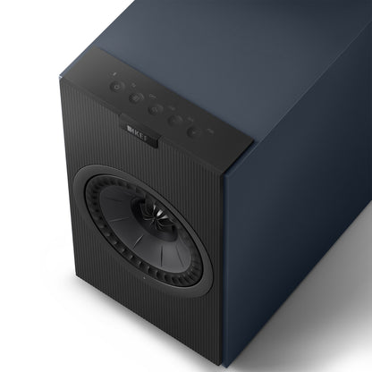 Top view of KEF Coda W Speaker in midnight blue on white background