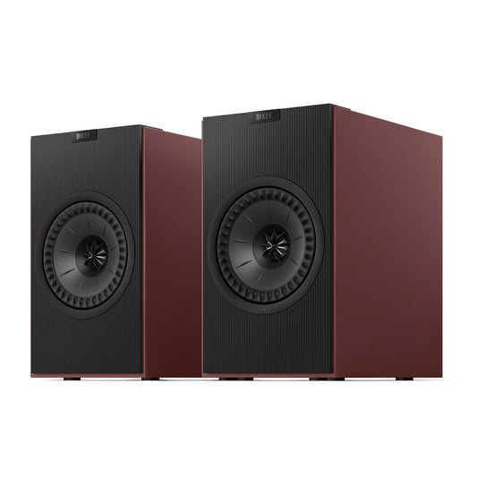 KEF Coda W All-In-One Wireless Hi-Fi Speakers in Vintage Burgundy on white background