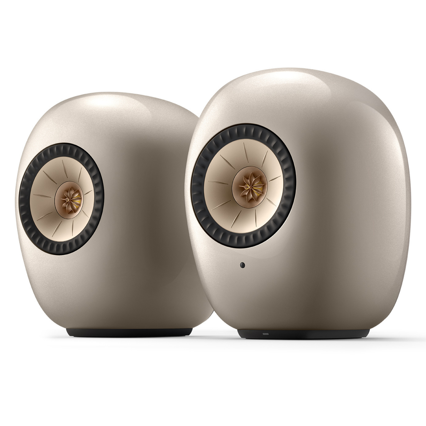 KEF LS LUXE Wireless Powered Speakers in dusk Titanium finish on white background