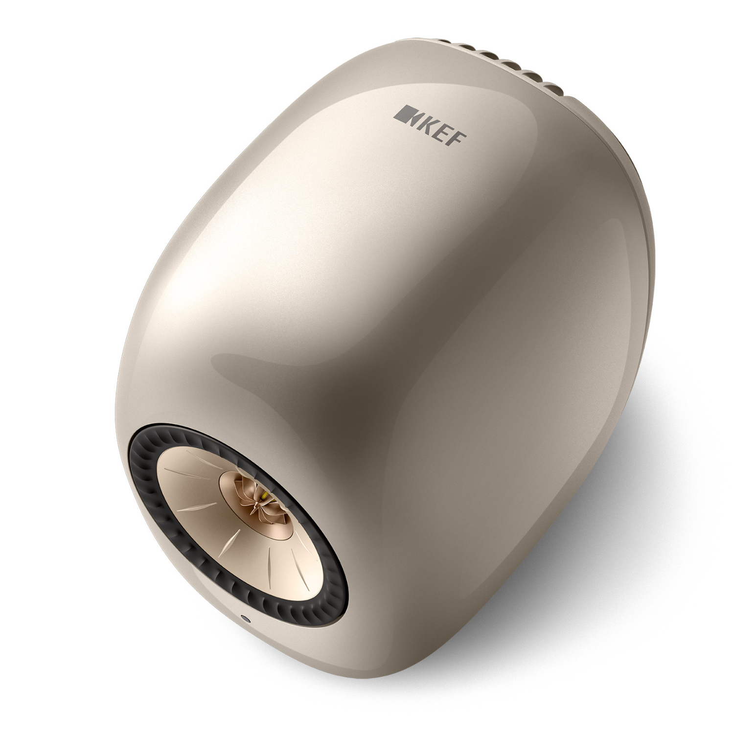 Top view of KEF LS LUXE Wireless Powered Speakers in dusk Titanium finish on white background