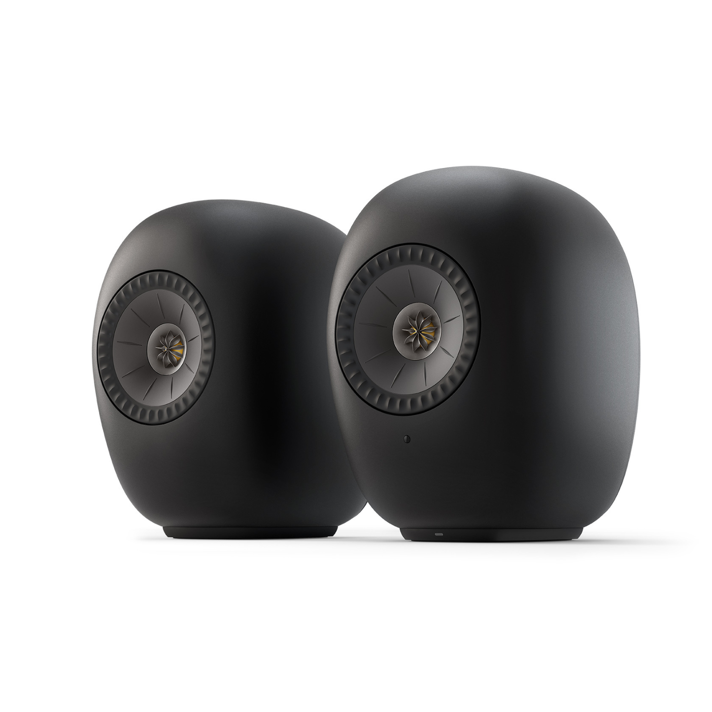 KEF LS LUXE Wireless Powered Speakers in Eclipse Black finish on white background