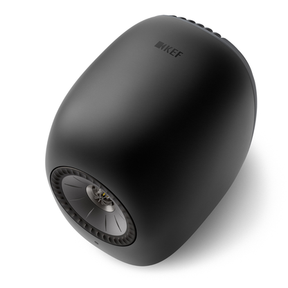 Top view of KEF LS LUXE Wireless Powered Speaker in Eclipse Black finish on white background