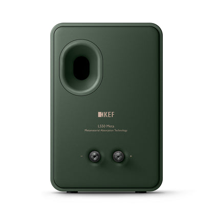 Rear of KEF LS50 Meta Bookshelf Speakers in Moss Green finish