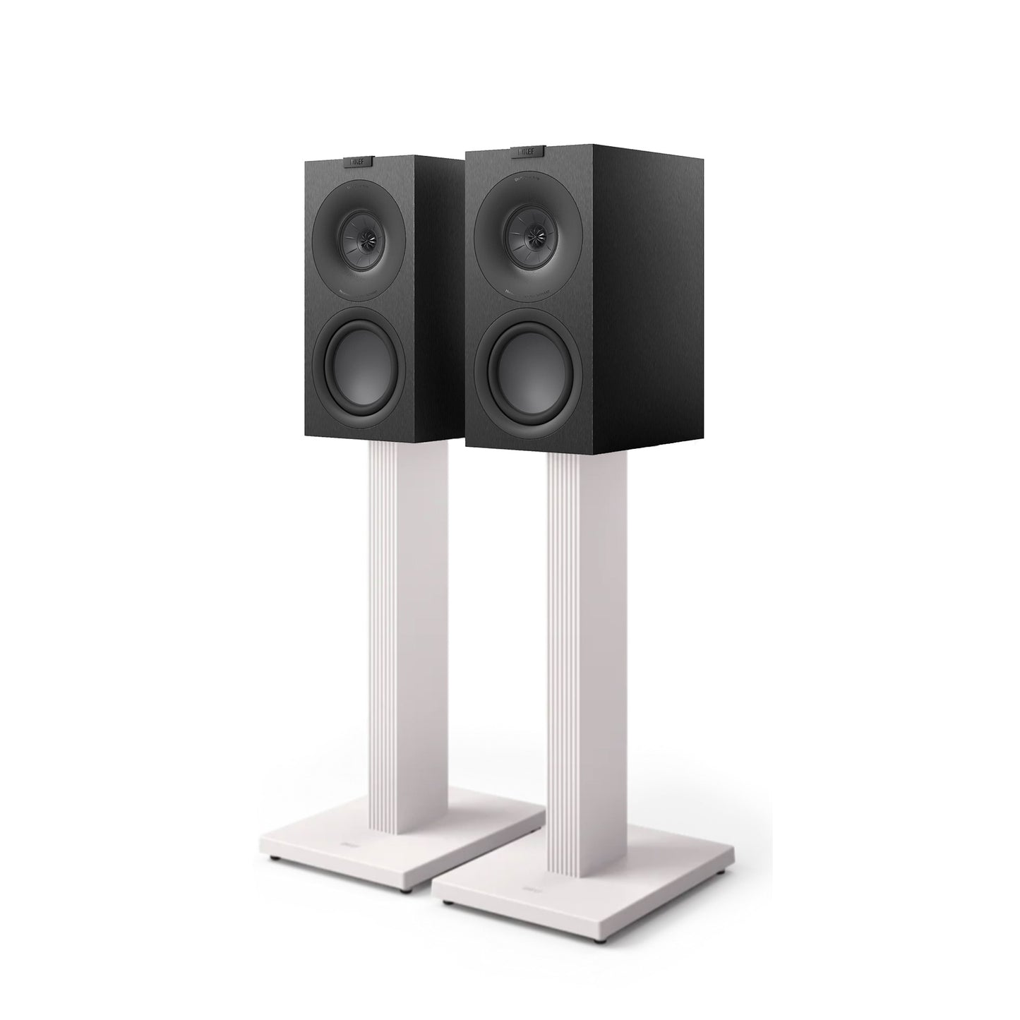 KEF Q Concerto Meta Speakers + SQ1 Stands in black and white
