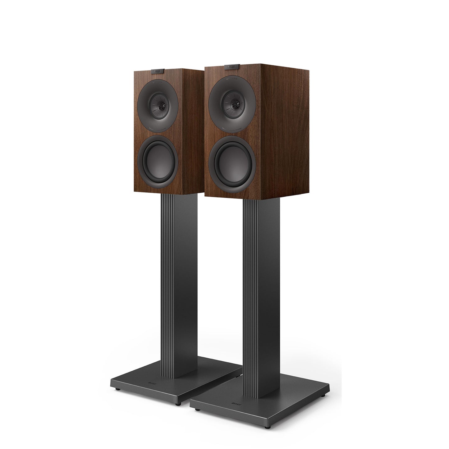 KEF Q Concerto Meta Speakers + SQ1 Stands in walnut and slate grey