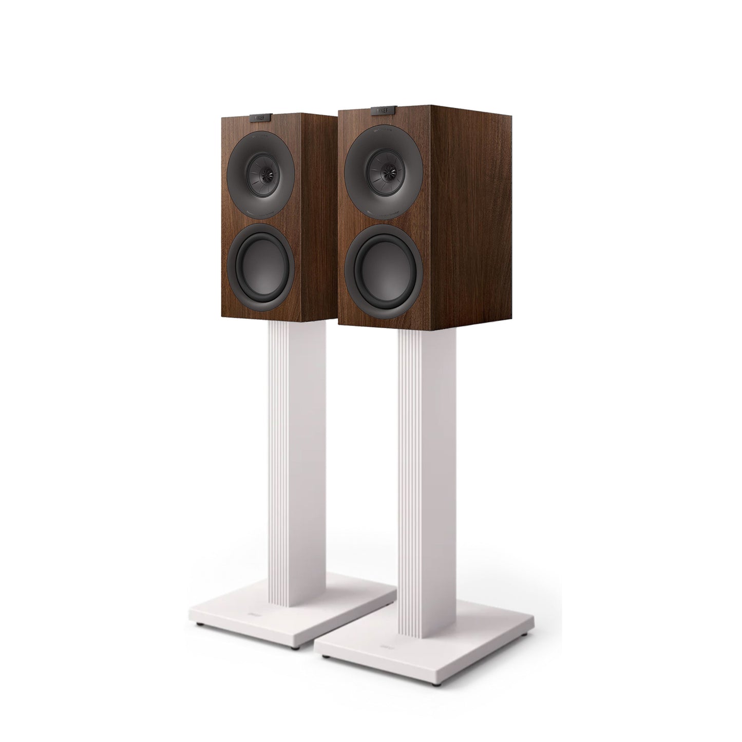 KEF Q Concerto Meta Speakers + SQ1 Stands in walnut and white