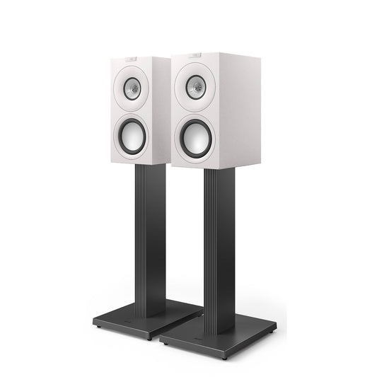 KEF Q Concerto Meta Speakers + SQ1 Stands in white and slate grey