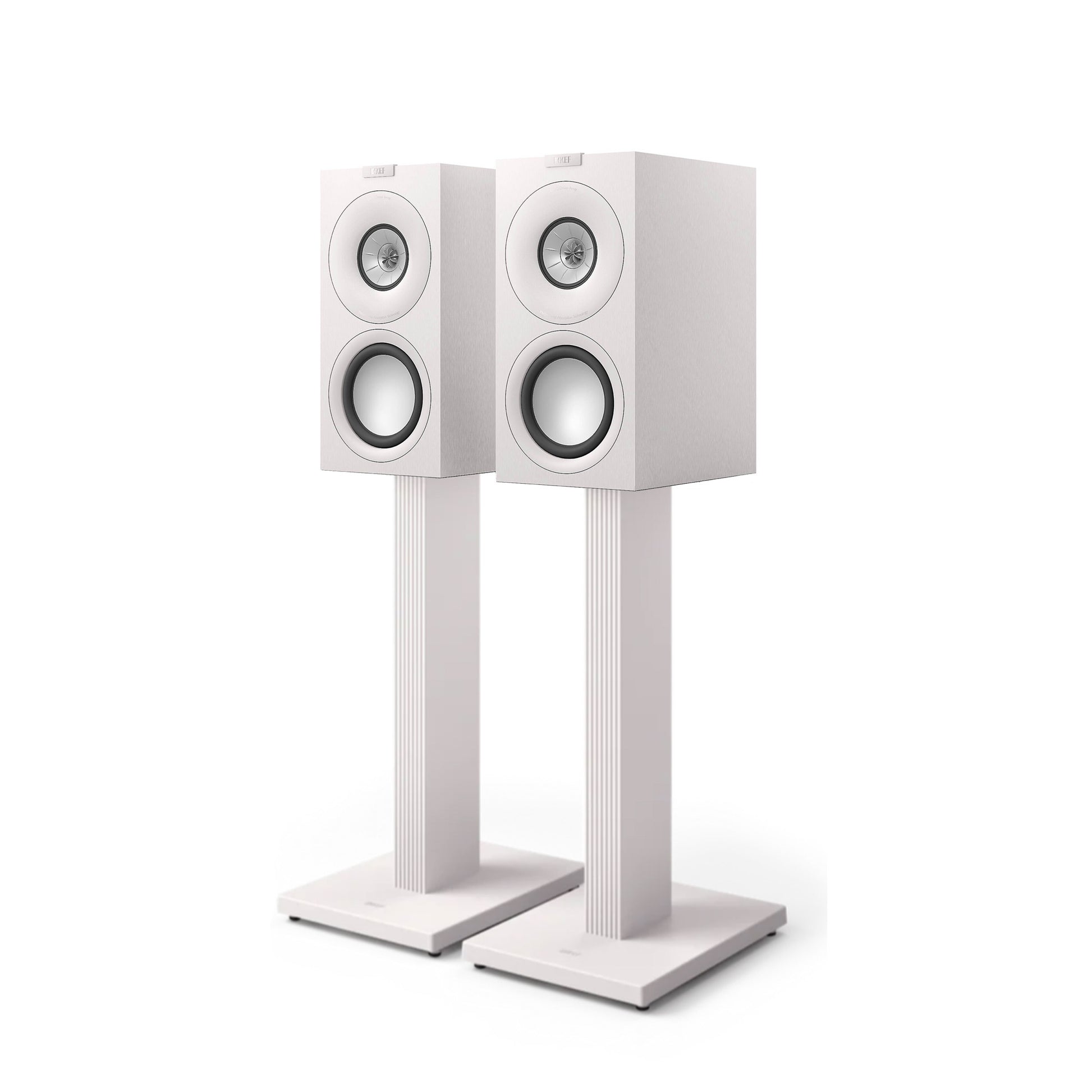 KEF Q Concerto Meta Speakers + SQ1 Stands in white