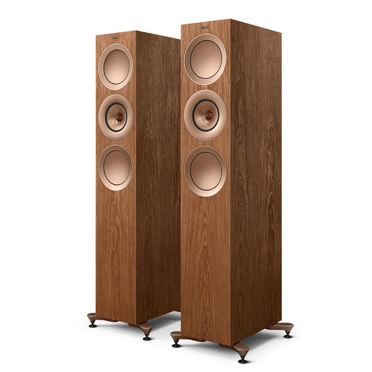 A pair of KEF R7 Meta floorstanding speakers in wood finish