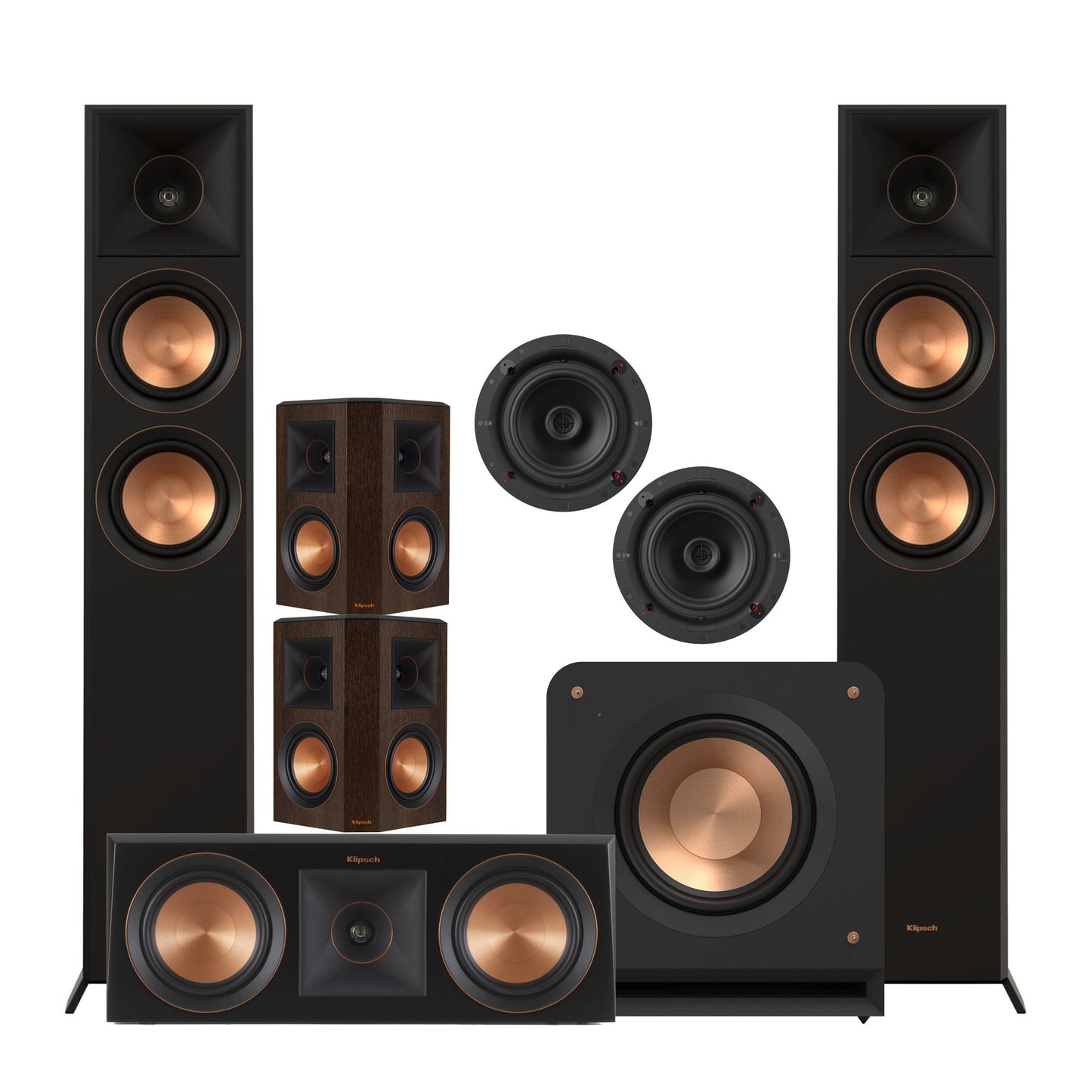 Klipsch speakers set on a white background