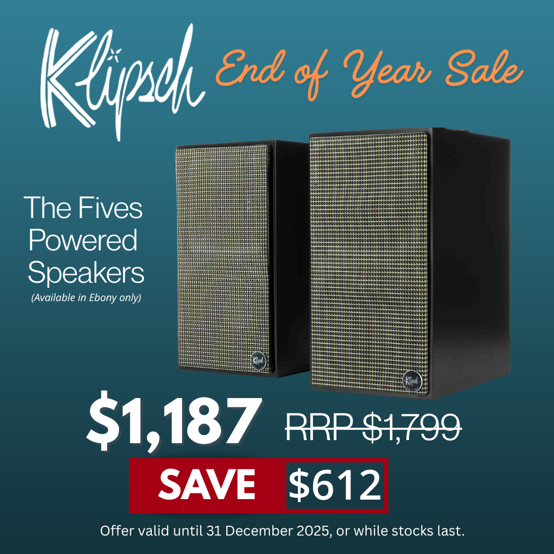 Klipsch The Fives with promo text about end of year sale
