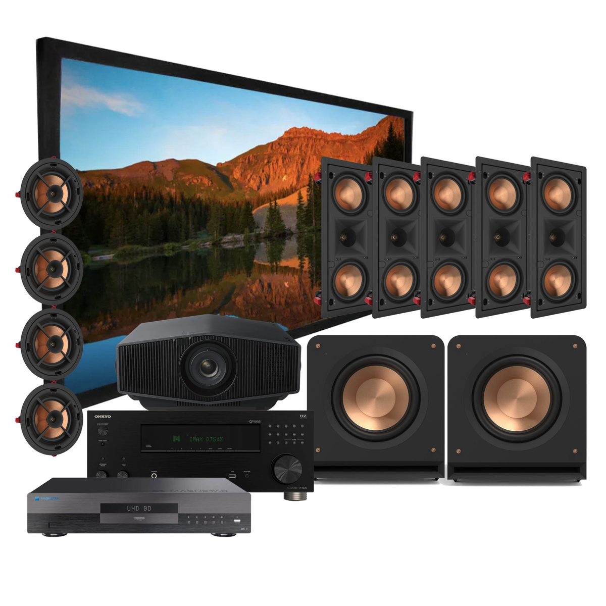 Klipsch In-Wall Home Cinema System showing equipment on white background