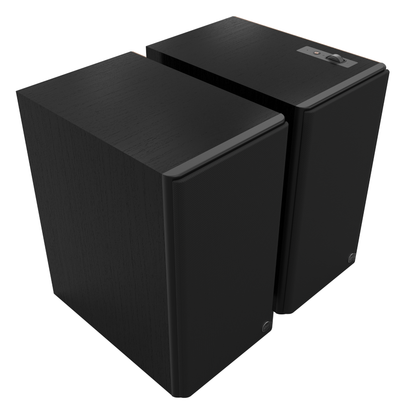 Front angle of Klipsch The Nines II Powered Speakers in black