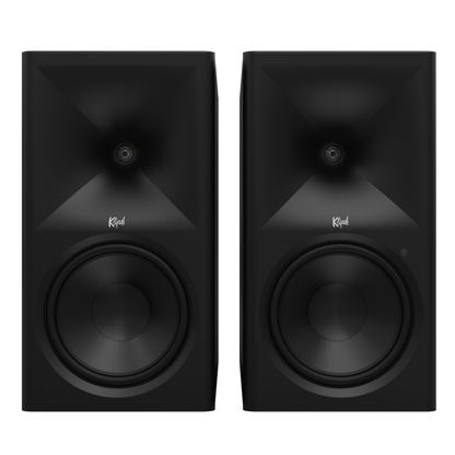 Front view of Klipsch The Nines II Powered Speakers in black