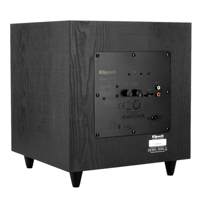 Back view of Klipsch R-8SW Subwoofer on white background