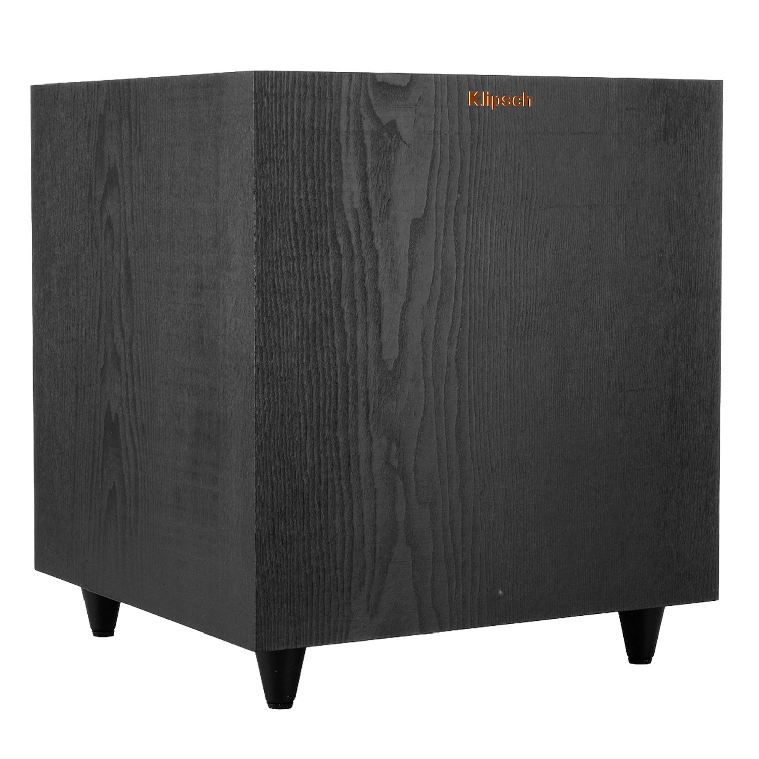 Angle view of Klipsch R-8SW Subwoofer on white background