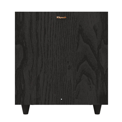 Black Klipsch R-8SW Subwoofer on white background