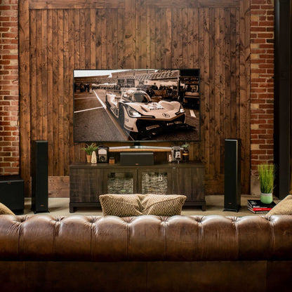 Klipsch Speaker setup with timber and brick walls