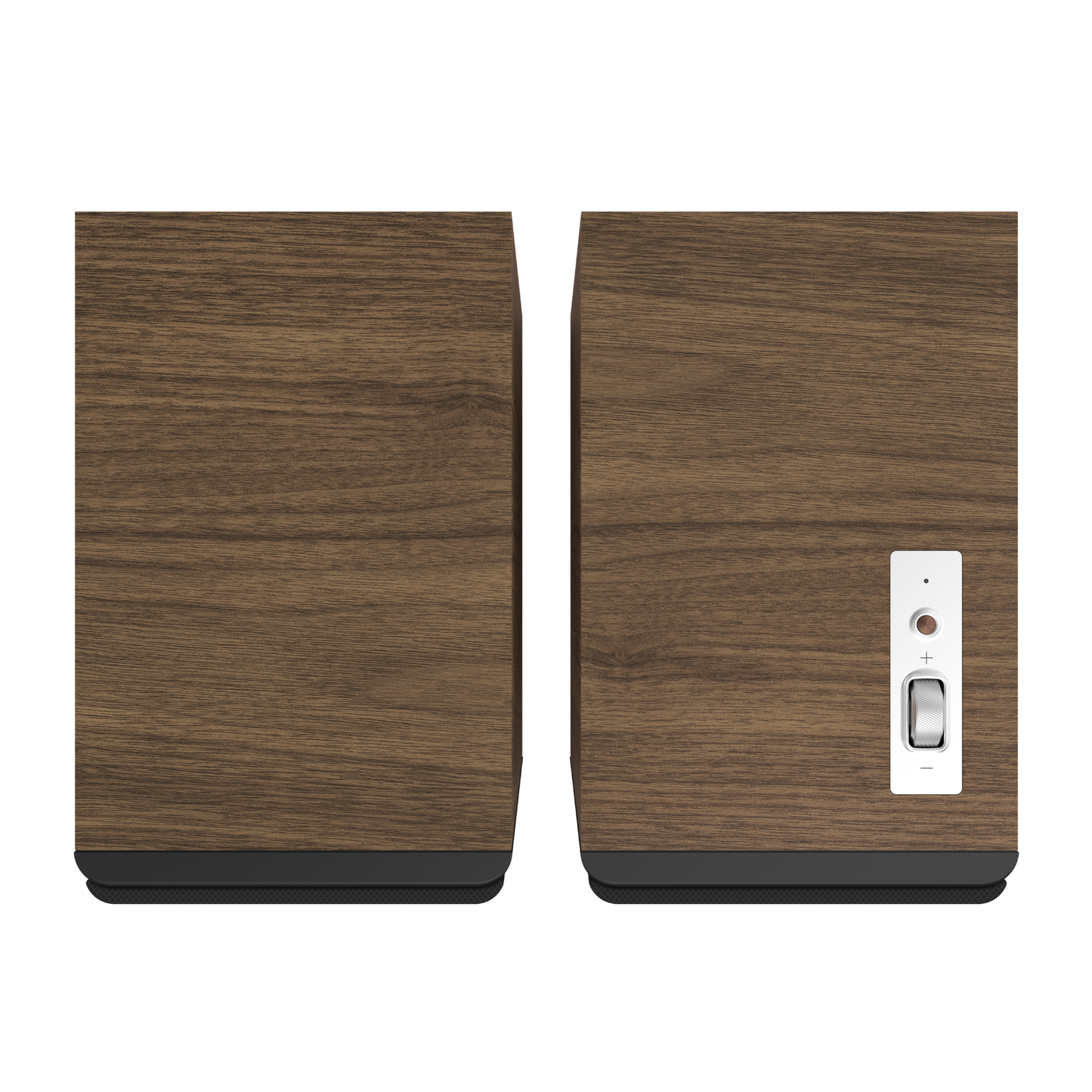 Top view of walnut Klipsch The Sevens II Powered Speakers