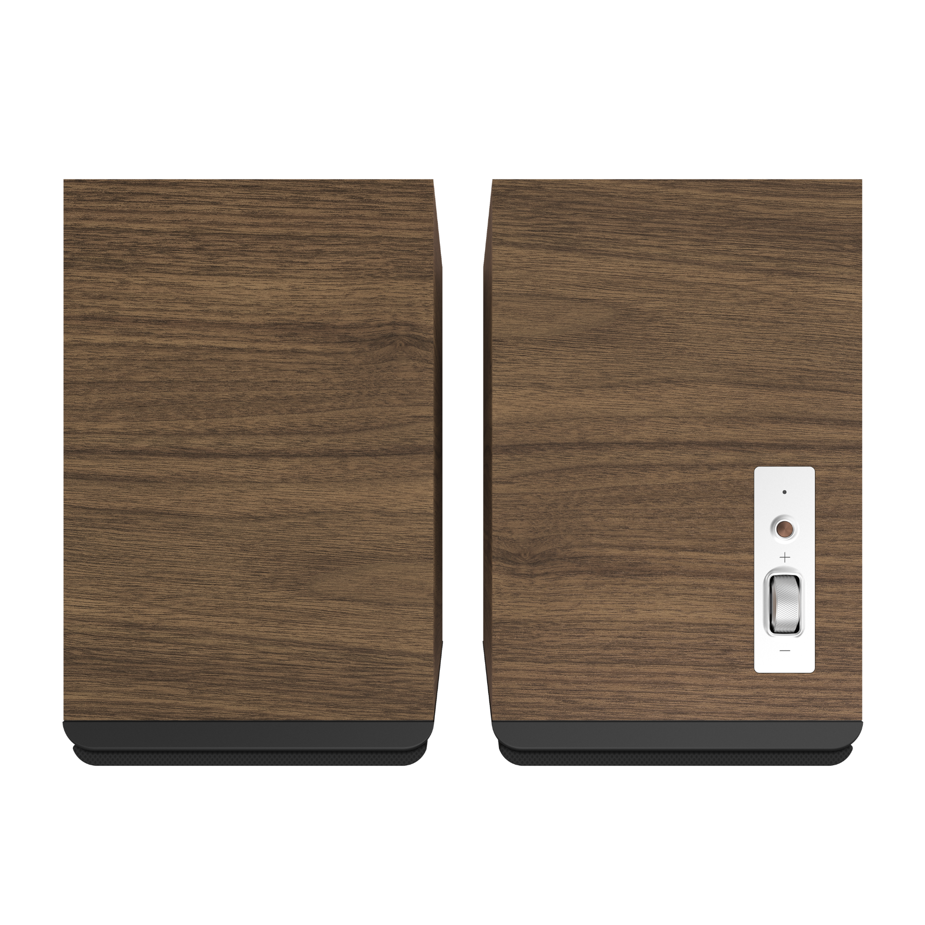 Top view of walnut Klipsch The Sevens II Powered Speakers