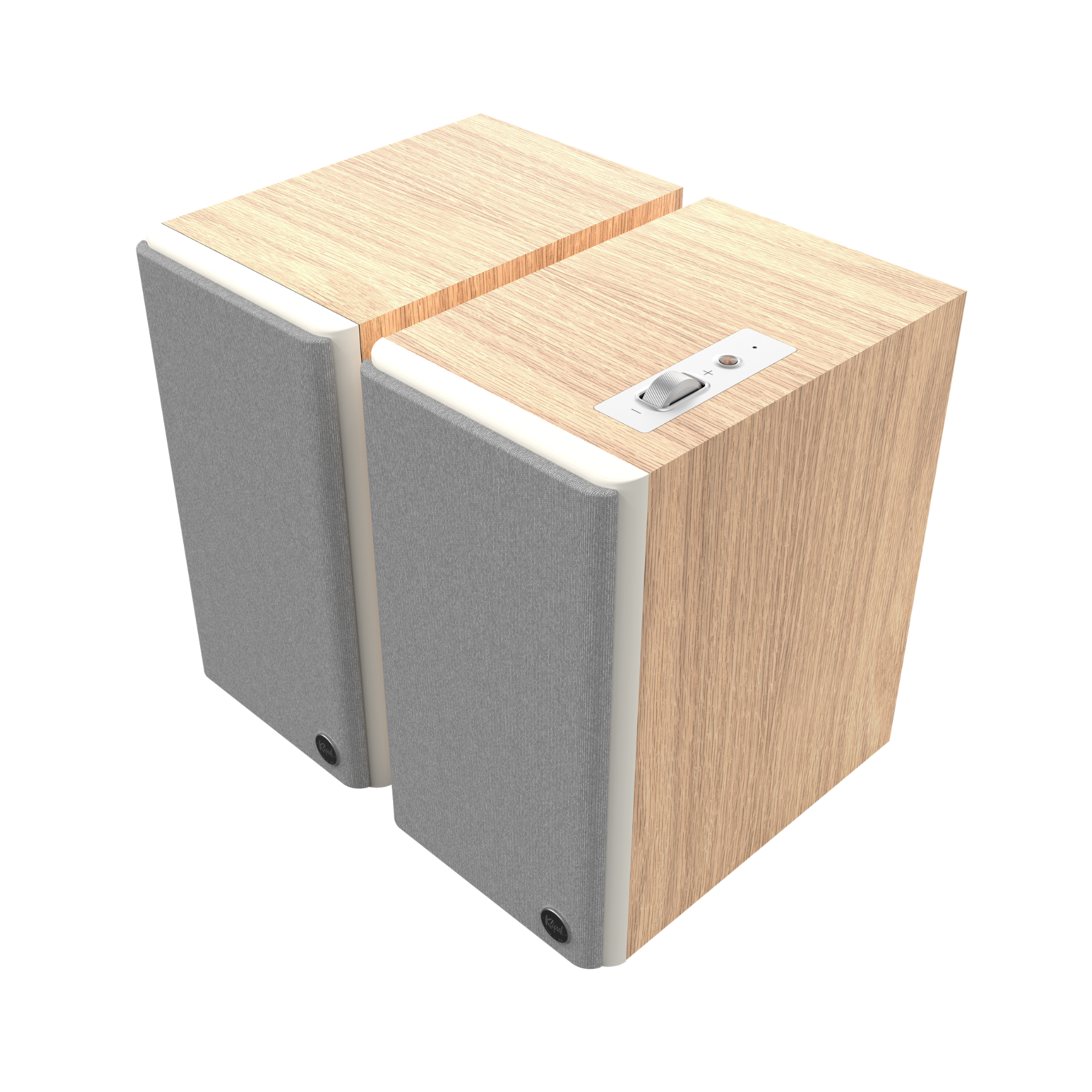 Angle view of Klipsch The Fives II Powered Speakers in Red Oak