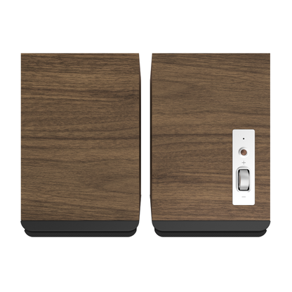 Top view of Klipsch The Fives II Powered Speakers in walnut