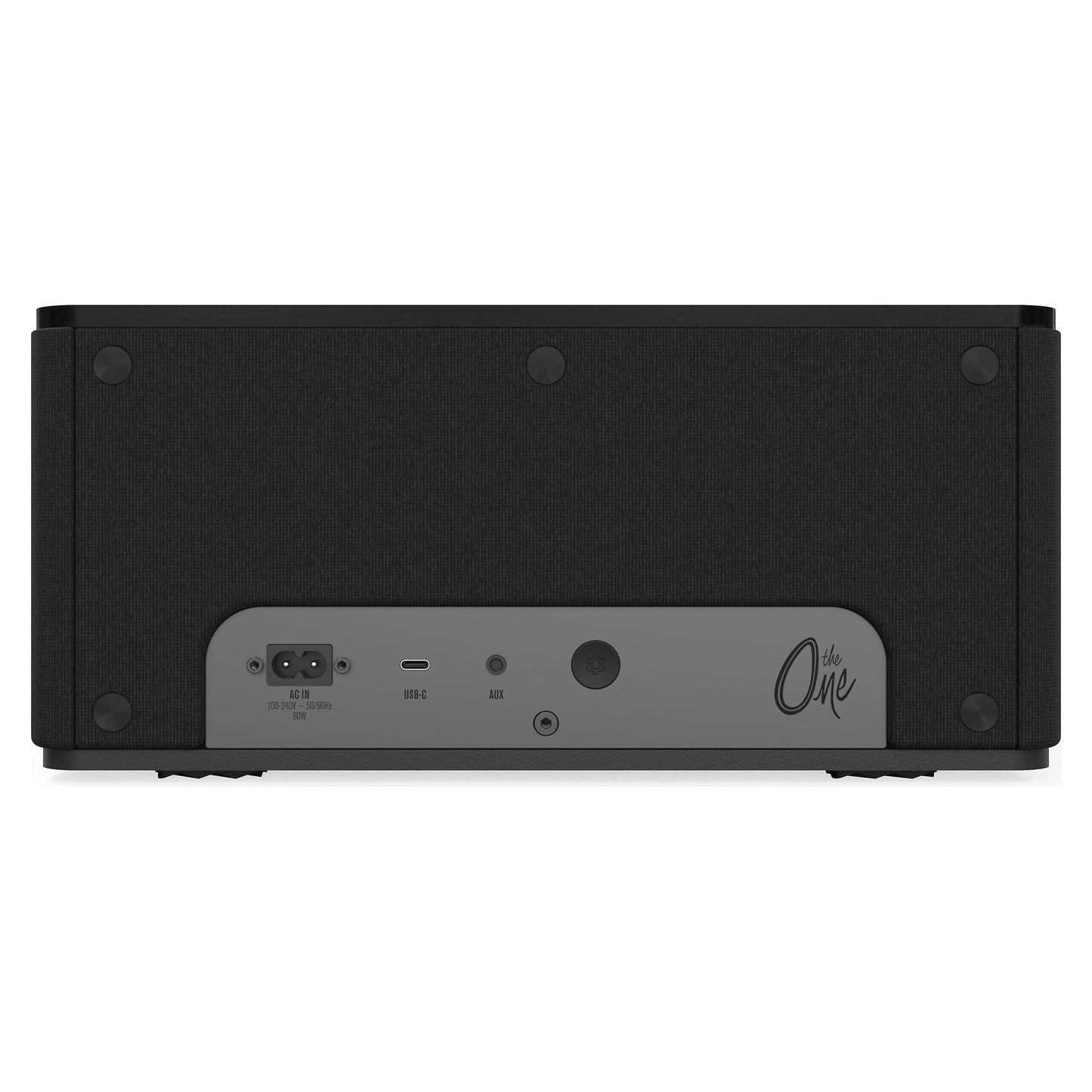 Back of Klipsch The One Plus Bluetooth Speaker with usb-c and aux connections