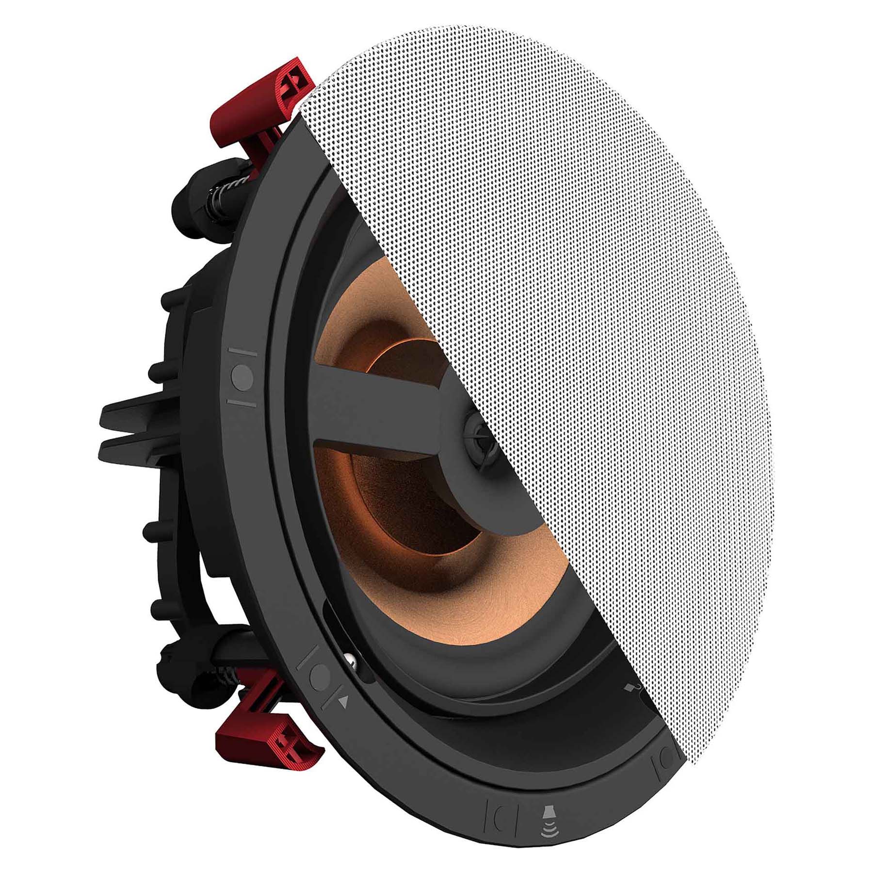 Klipsch PRO-18RC In Ceiling Speakers - Angle View (half grille shown)