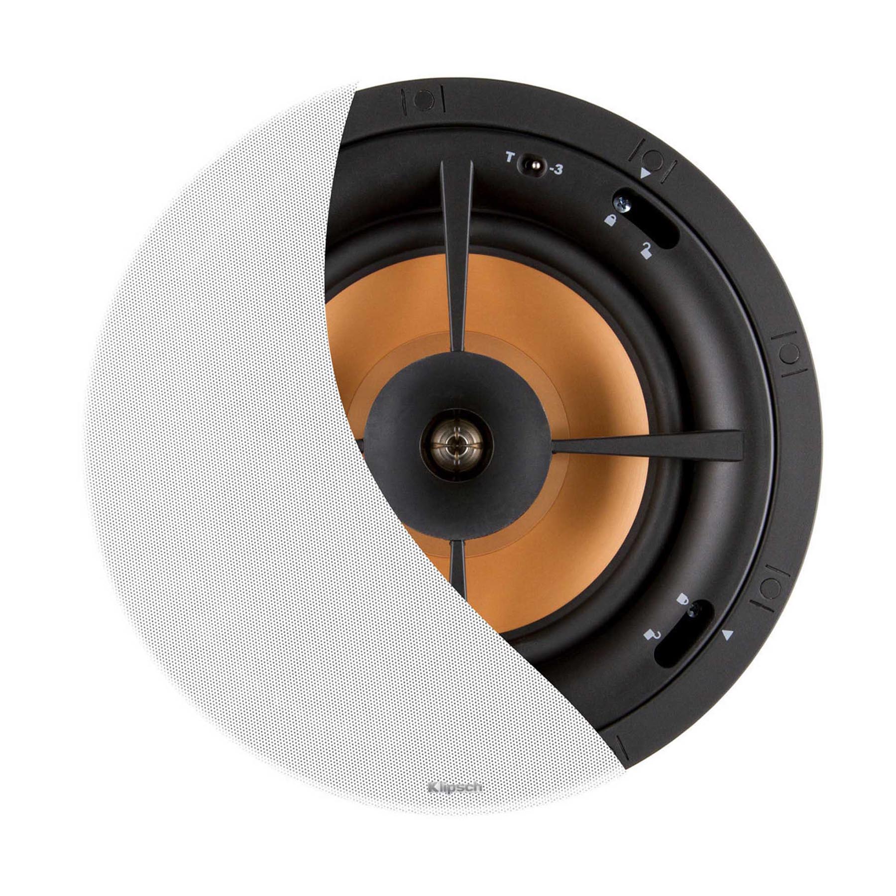 Klipsch PRO-160RPC In-Ceiling Speakers - Front view (half grille shown)