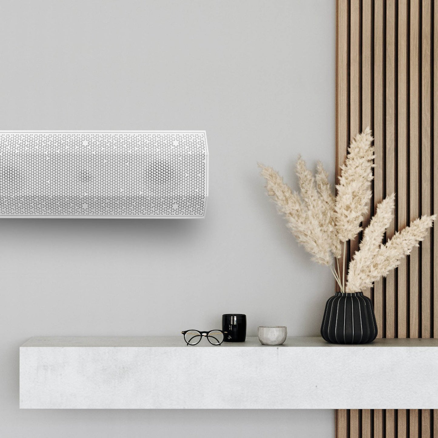 Lithe Audio IO1 Indoor Outdoor Passive Speaker in white on wall inside