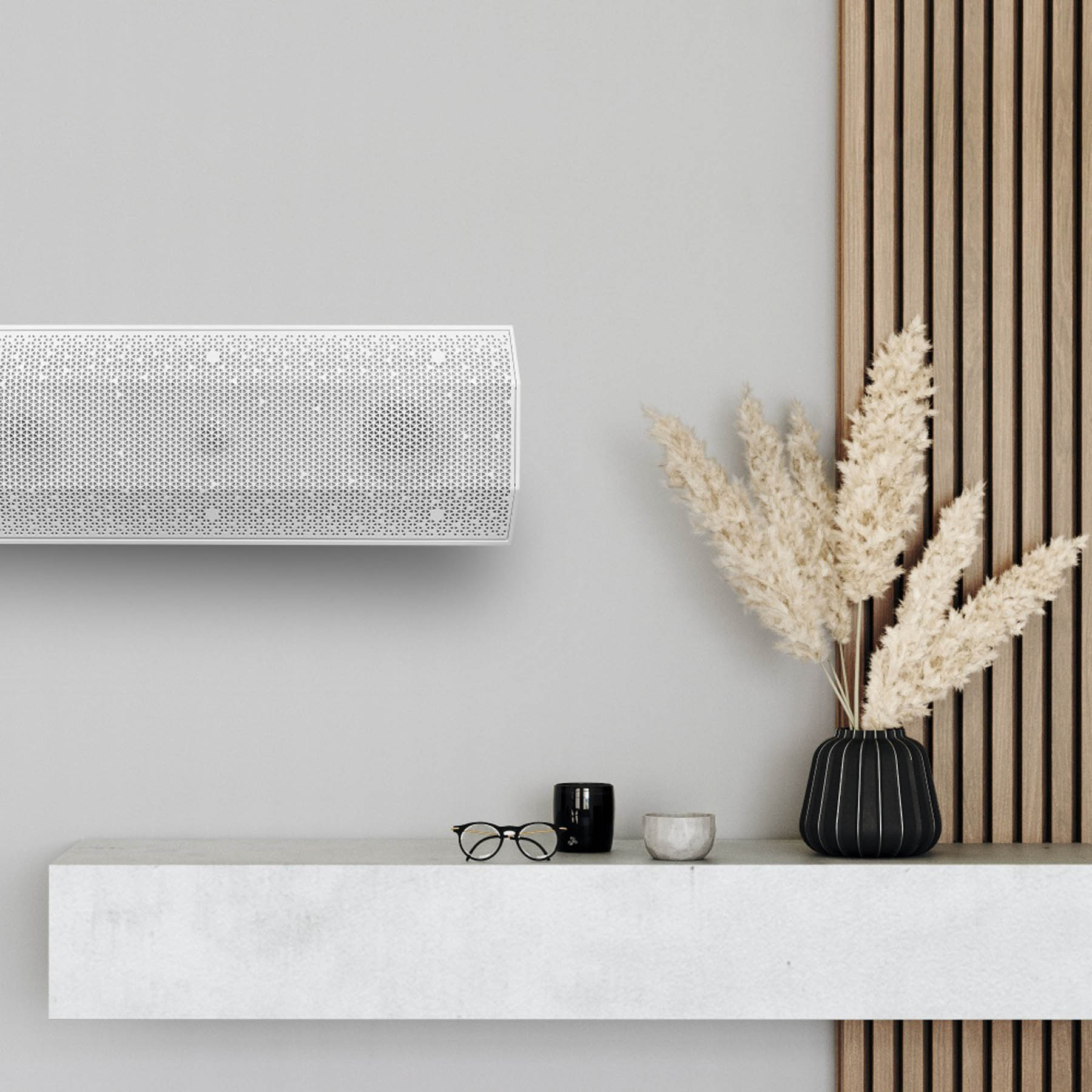 Lithe Audio IO1 Indoor Outdoor Passive Speaker in white on wall inside