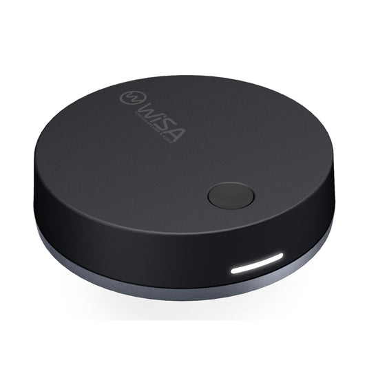 Black round device with WISA logo on a white background