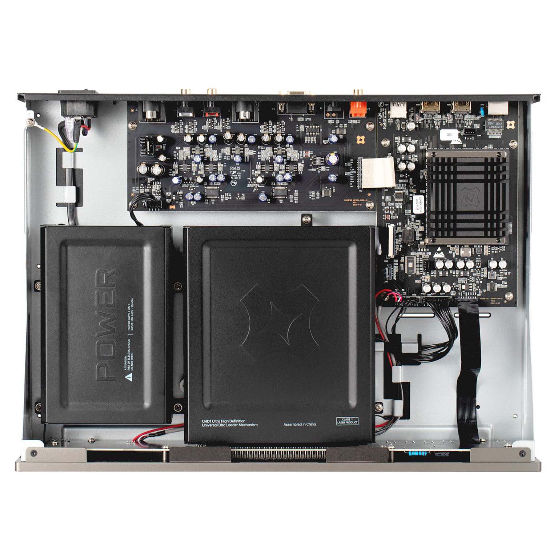 Internal view of Magnetar UDP800 MKII 4K UHD Blu-ray Player on white background