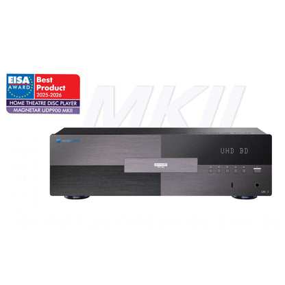 Magnetar UDP900 MK2 player with EISA Award on a white background