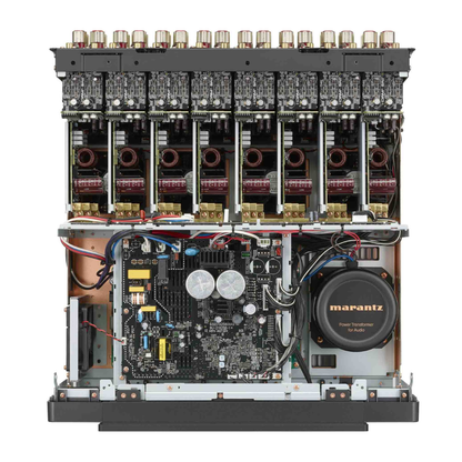 Marantz audio amplifier with intricate circuitry on a white background