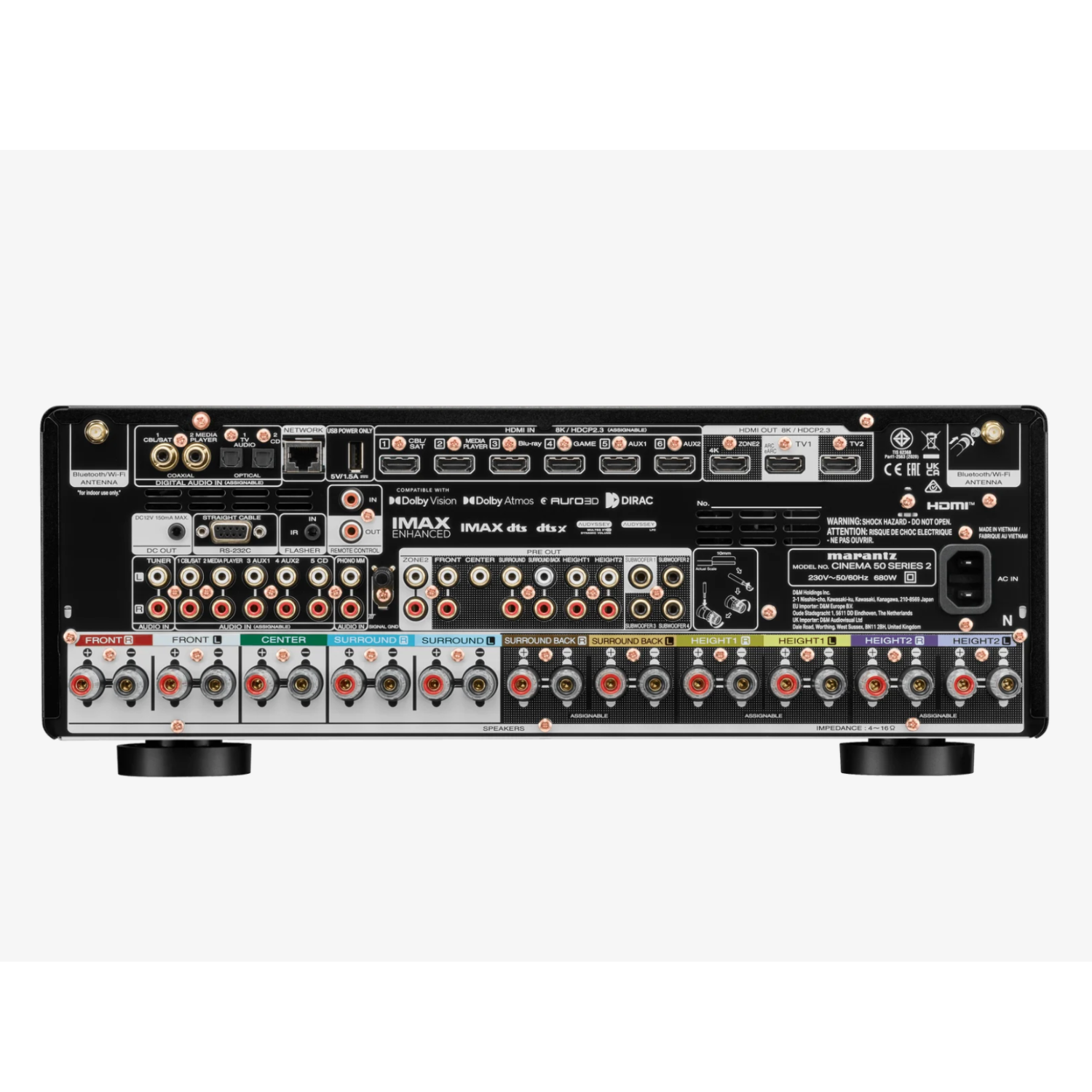 Rear panel of the Marantz Cinema 50 Series 2 9.4 Channel AV Receiver