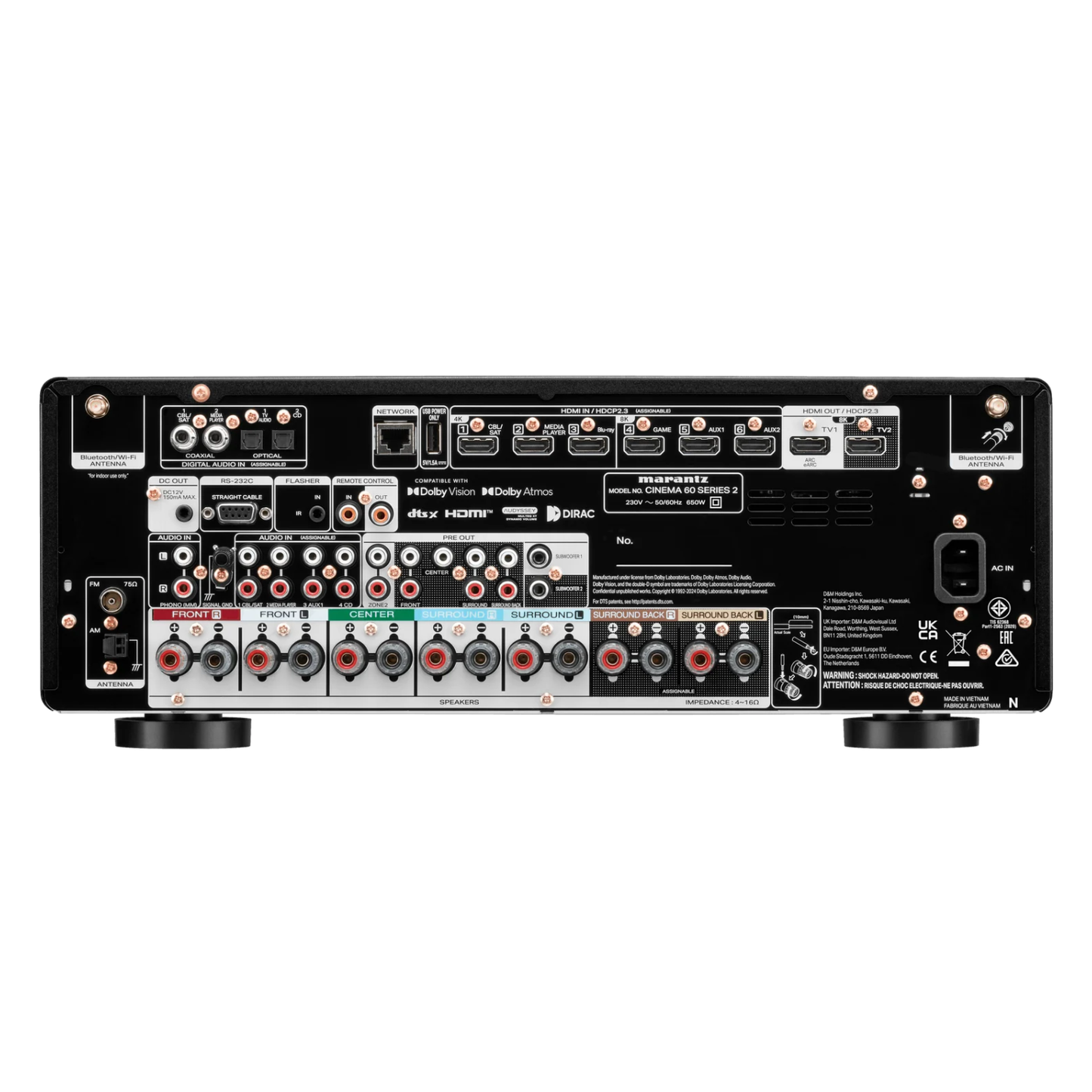 Back view of Marantz Cinema 60 Series 2 AV Receiver on white background