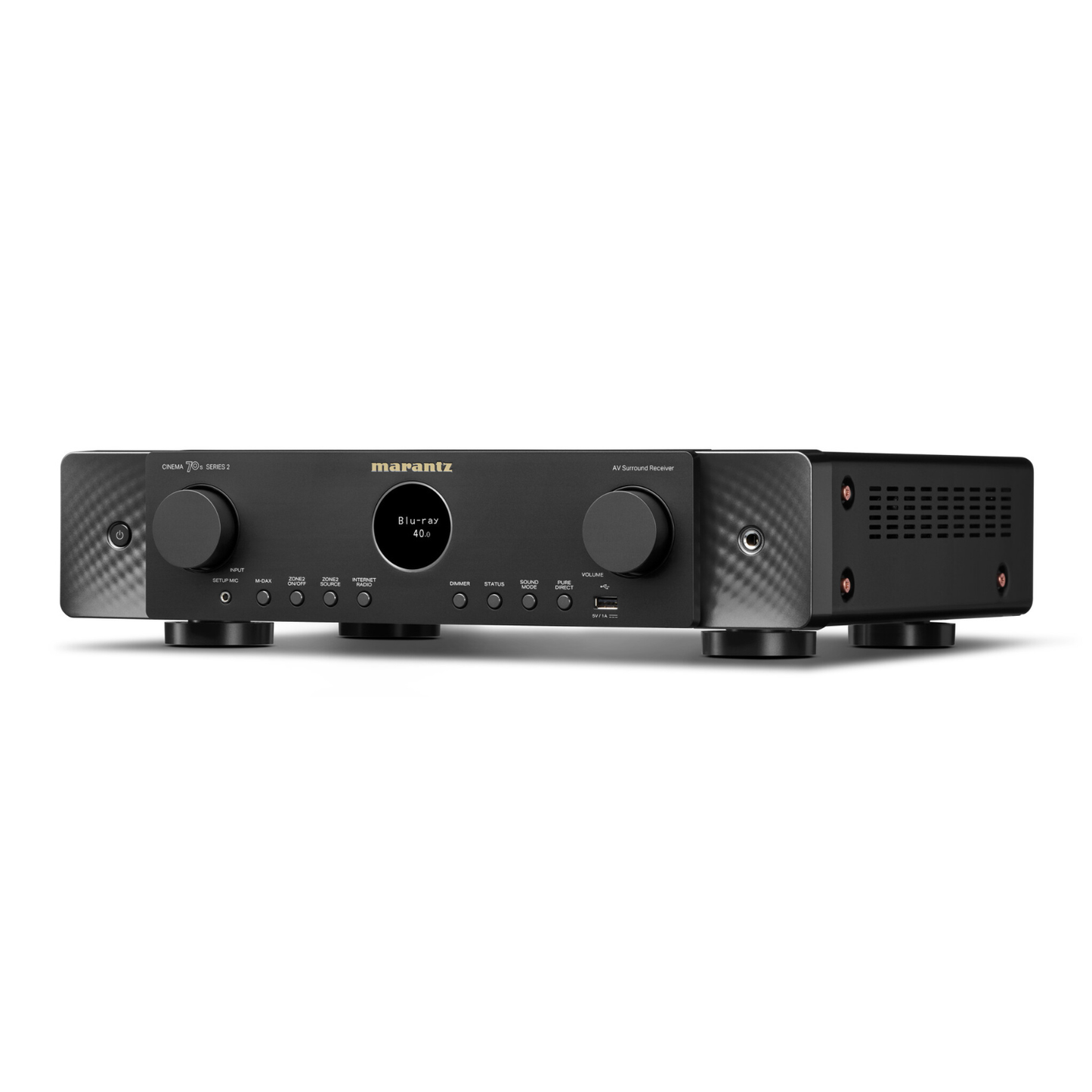 Angle view of black Marantz Cinema 70s Series 2 AV Receiver
