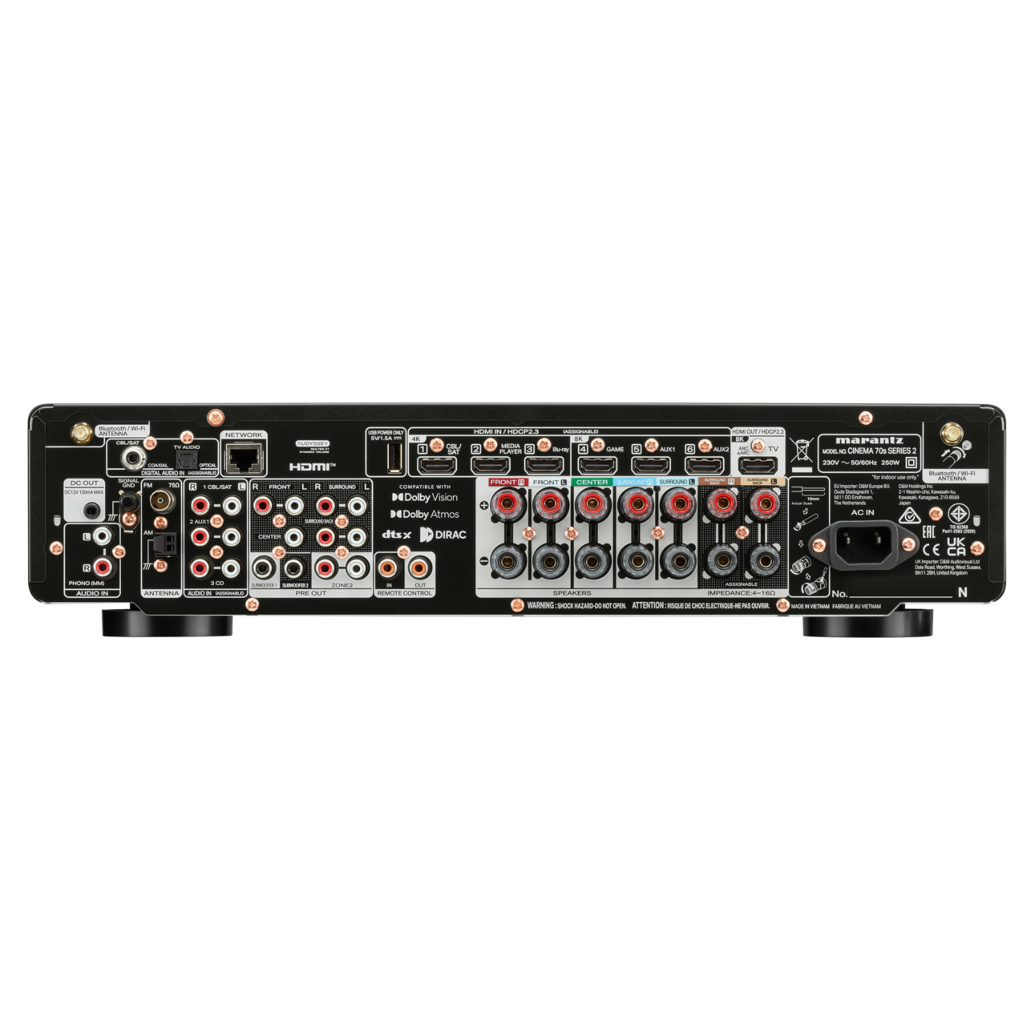 Rear panel of black Marantz Cinema 70s Series 2 AV Receiver