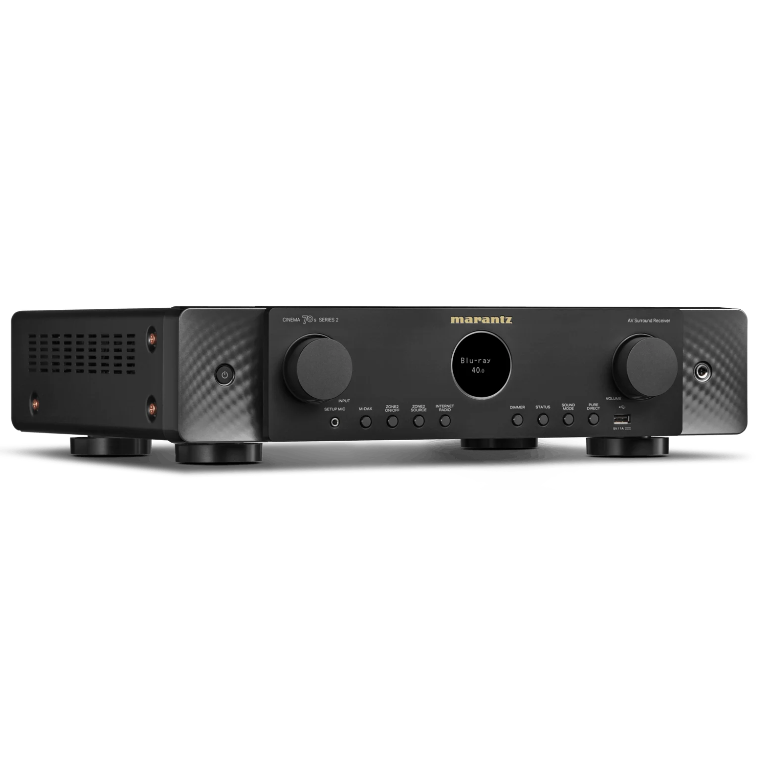 Angle view of black Marantz Cinema 70s Series 2 AV Receiver