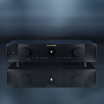 Black Marantz Cinema 70s Series 2 AV Receiver on blue grey gradient background
