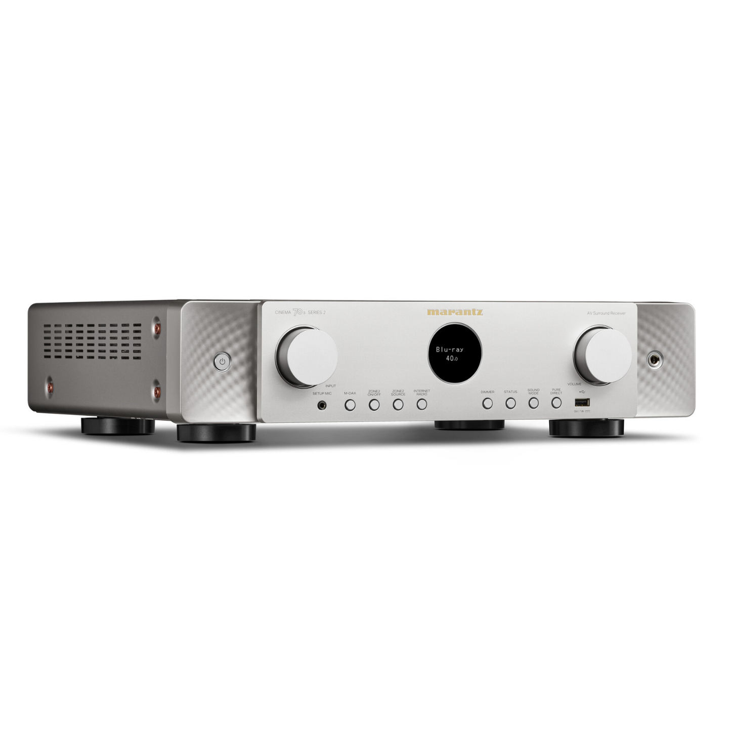 Angle view of silver Marantz Cinema 70s Series 2 AV Receiver
