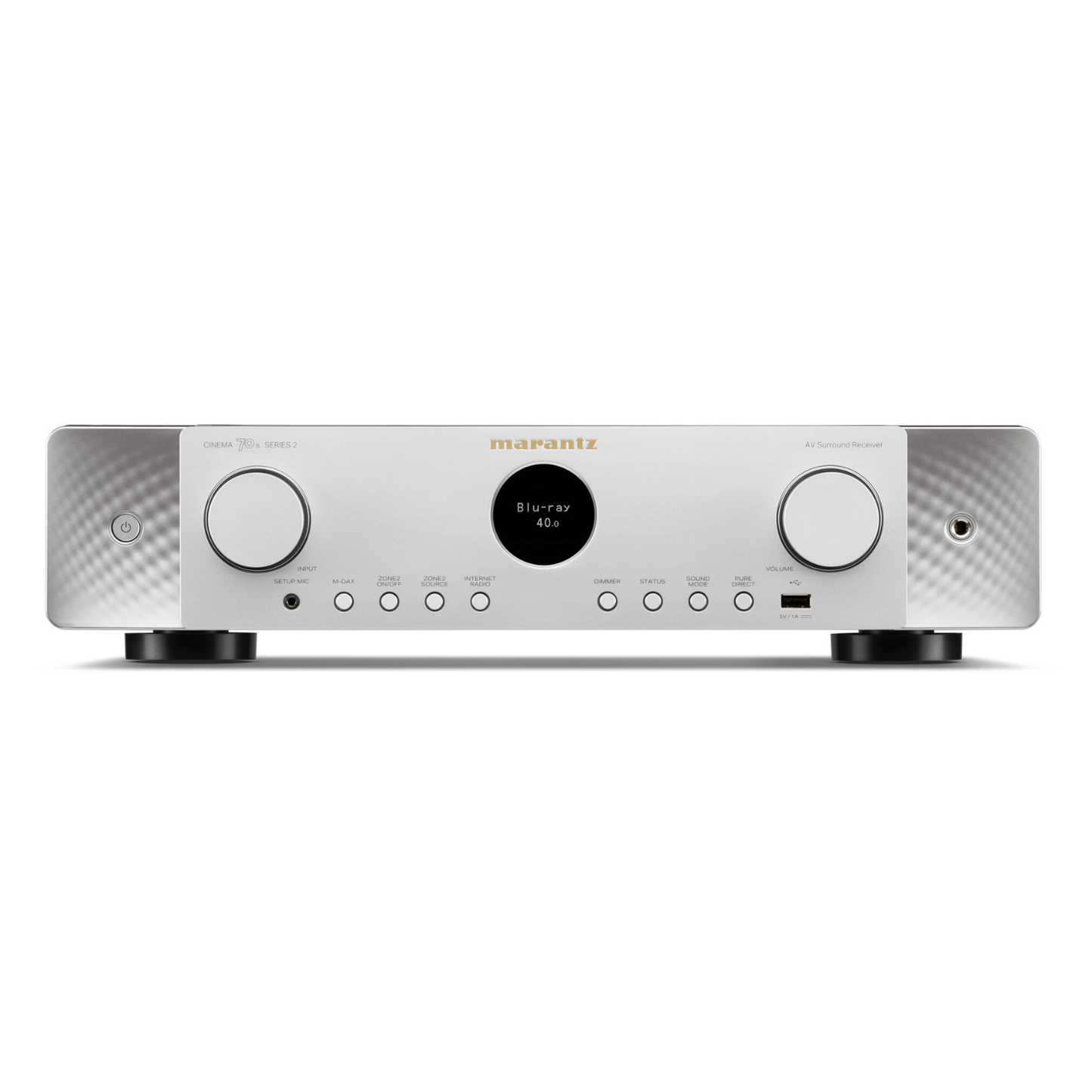 Front view of silver Marantz Cinema 70s Series 2 AV Receiver