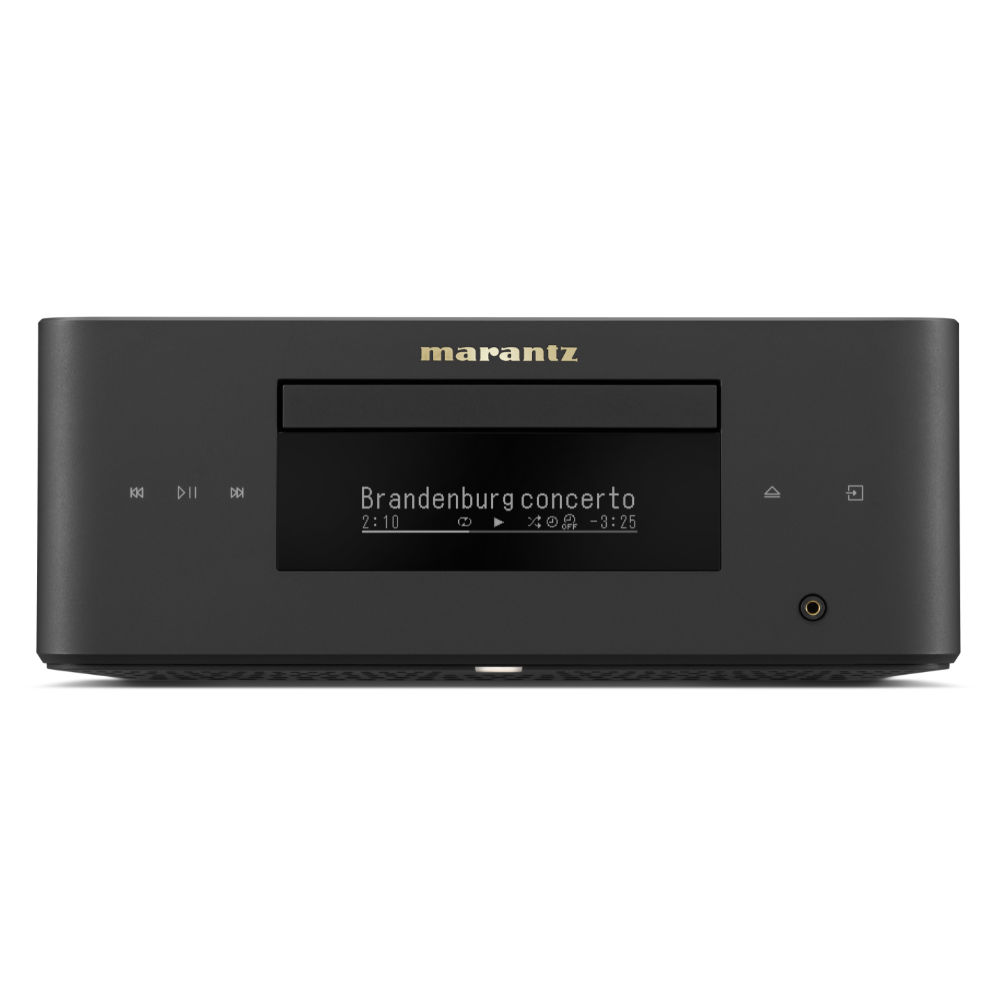Front view of black Marantz MCR-60N Compact All-In-One Hi-Fi System