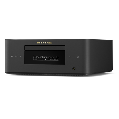 Front angle view of black Marantz MCR-60N Compact All-In-One Hi-Fi System