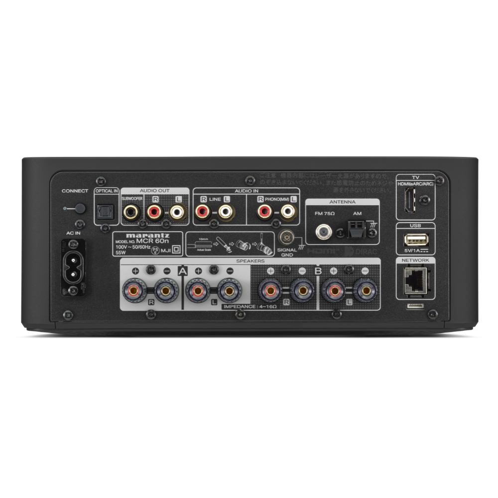 Rear panel of Marantz MCR-60N Compact All-In-One Hi-Fi System in black finish
