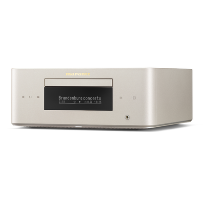 Front angle view of a Marantz MCR-60N Compact All-In-One Hi-Fi System in Champagne finish
