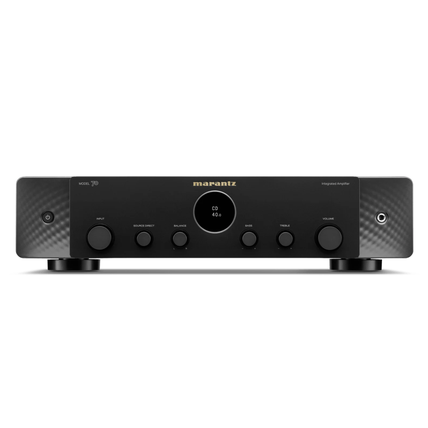 Front of black Marantz Model 70 Integrated Amplifier on white background